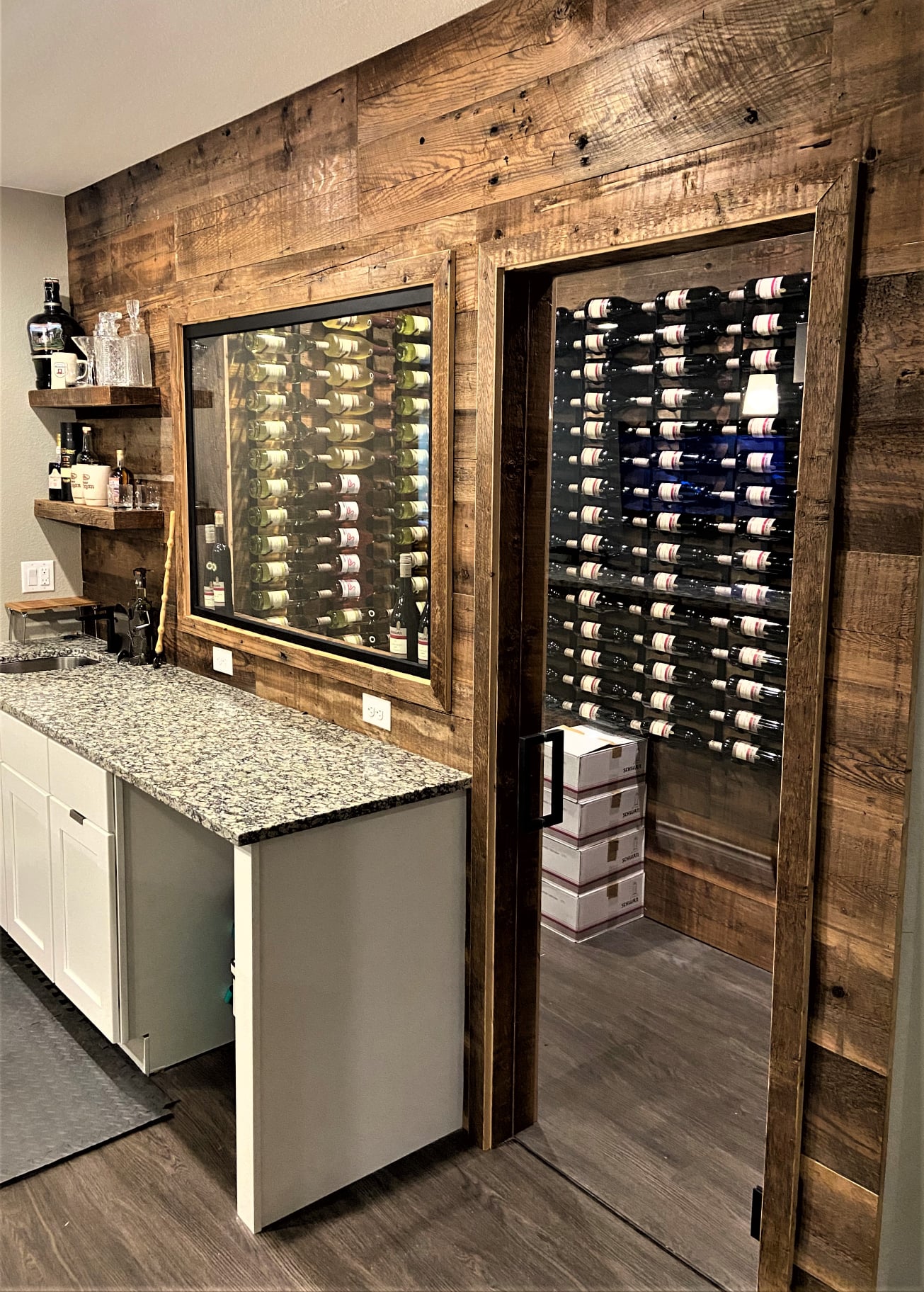 wine bar in finished basement remodel